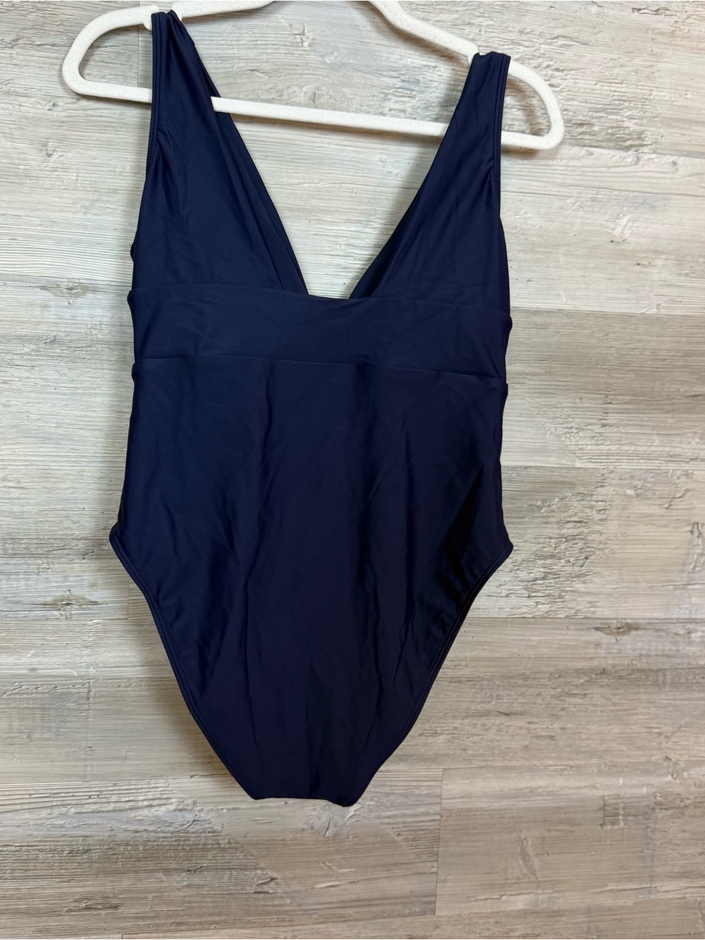 NWT Quince Italian Plunge One Piece Swimsuit Large Deep Navy Recycled Blue L - Picture 3 of 9